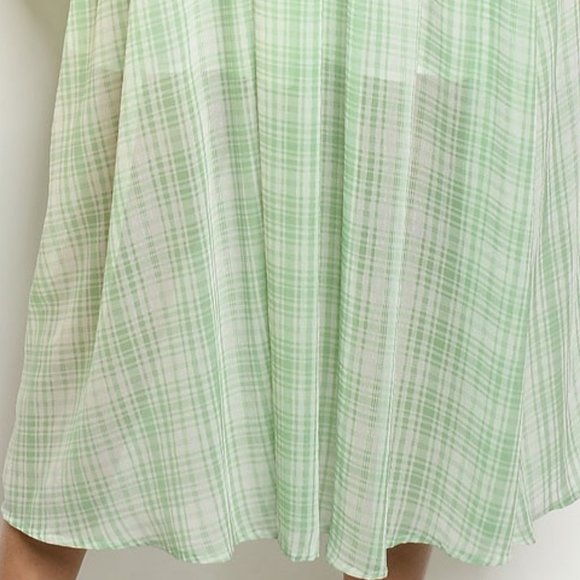 Strapless Sundress Multicolor Plaid Green White Maxi Summer Dress - Picture 5 of 8